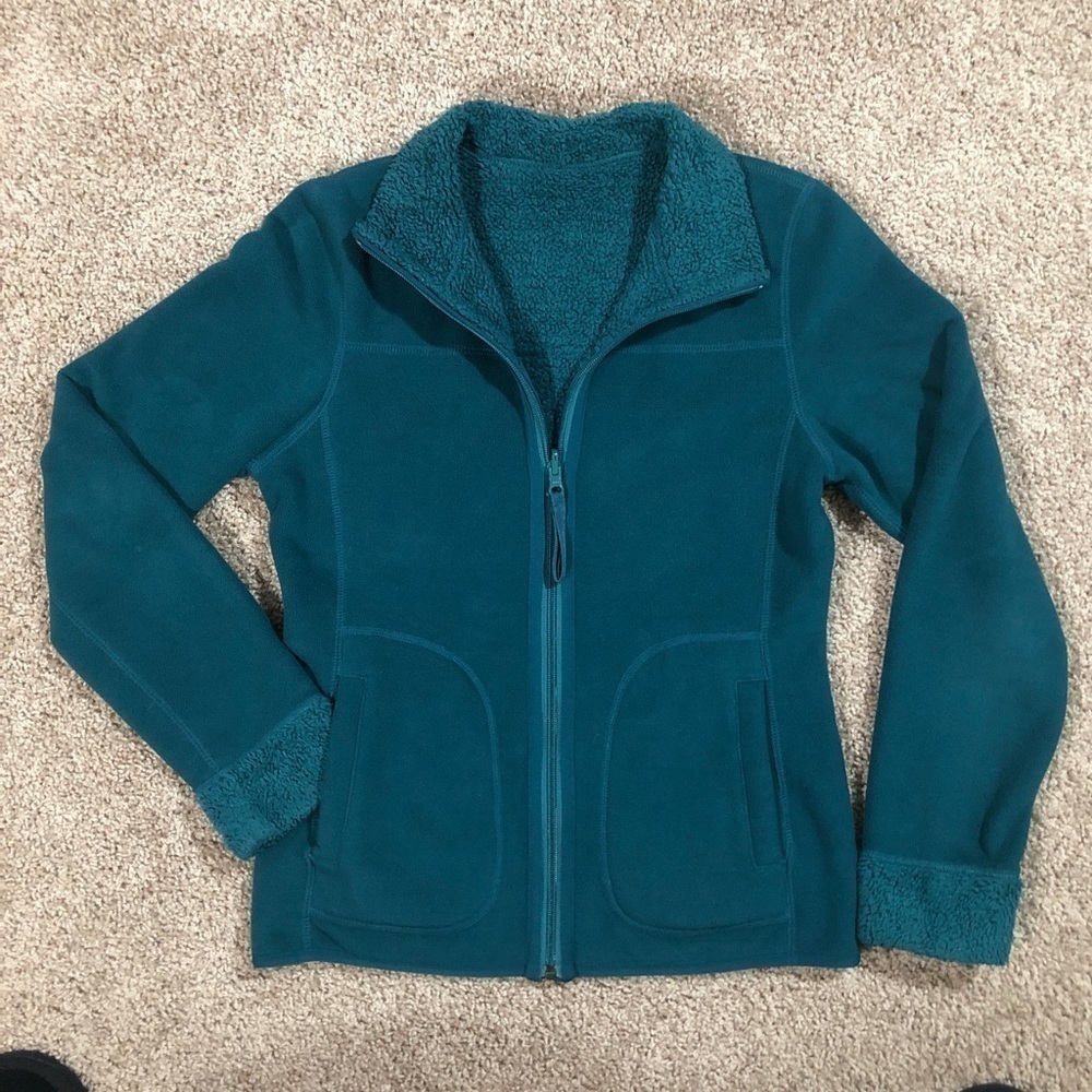 Reversible Teal Fleece and Warm Teddy Bear Fleece Full Zip Jacket extra small XS - Picture 5 of 11